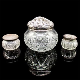 3pc Vintage Cut Glass Vanity Set With Silver