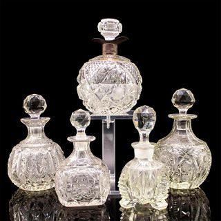 5pc Vintage Cut Glass Whiskey and Perfume Bottles