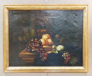 Early 20th C. Oil on Canvas, Still Life with Fruit.