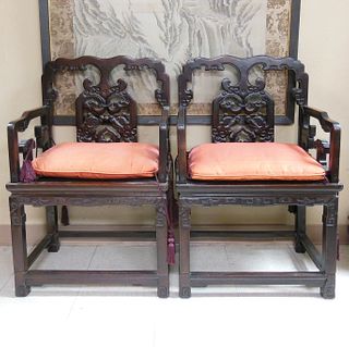Pair of Chinese Zitan / Rosewood Armchairs.