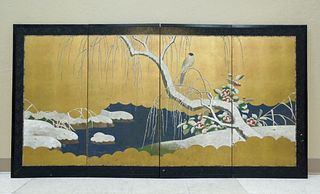 Japanese Painted 4-panel Half Screen.
