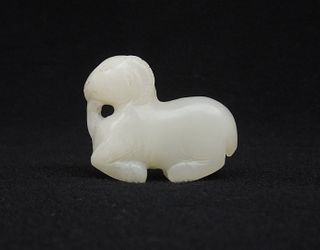 White Jade Figural Carving, Recumbent Goat.