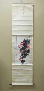 Qi Baishi Ink and Color Painted Scroll.