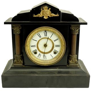 Victorian Black Slate Mantle Clock