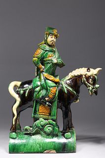 Chinese Ming Dynasty Sancai Glazed Equestrian Roof Tile