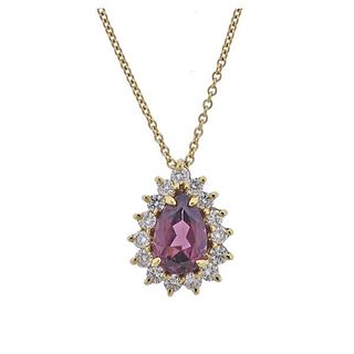 Tiffany &amp; Co 1.56ct Pink Sapphire Diamond 18k Gold Pendant Necklace