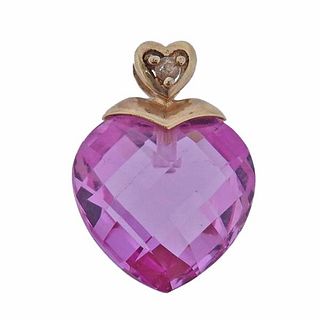 14k Gold Pink Quartz Heart Diamond Pendant