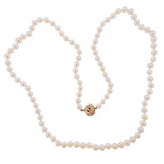 1960s 14k Gold Pearl Long Necklace