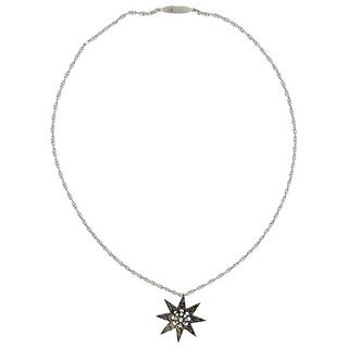Buccellati Diamond Silver Gold Star Pendant Necklace
