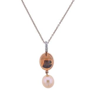 Mimi Milano 18k Gold Pearl Diamond Citrine Pendant Necklace