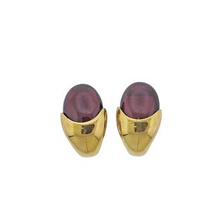 18k Gold Garnet Clip on Earrings