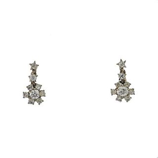 Mid century 18k Gold Diamond Drop Earrings