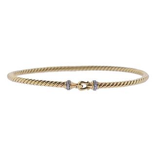 David Yurman 18k Gold Diamond Cable Collectibles Buckle Bracelet