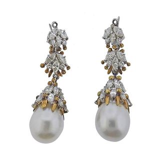 14k Gold South Sea Pearl Diamond Earring Jackets Pendants