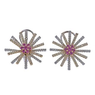 18k Gold Diamond Pink Sapphire Earrings