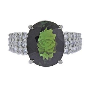 Platinum 7ct Green Tourmaline Diamond Ring