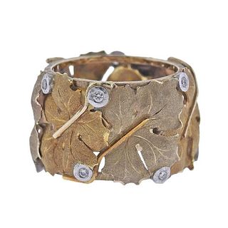18k Gold Diamond Leaf Motif Band Ring