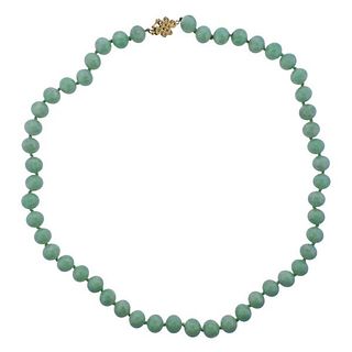 14k Gold Jade Bead Necklace 