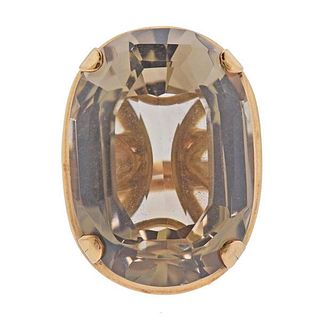 Retro 18k Gold Quartz Dome Ring