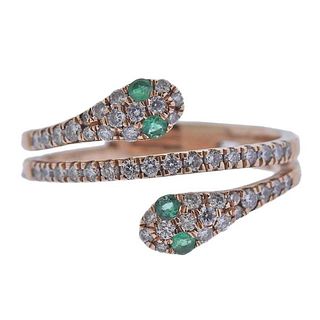 18k Gold Diamond Emerald Snake Ring