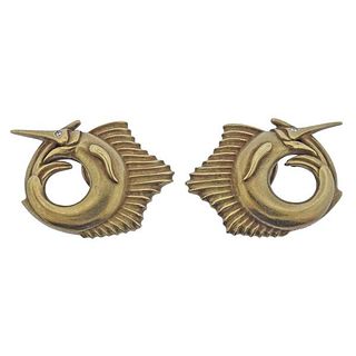 Kieselstein Cord 18k Gold Swordfish Diamond Earrings