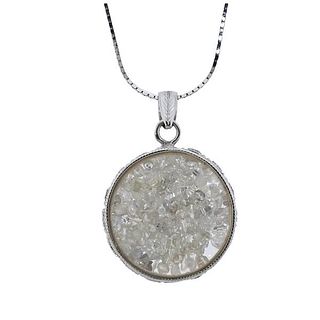 Platinum Floating Diamond Crystal Pendant on 14k Gold Necklace