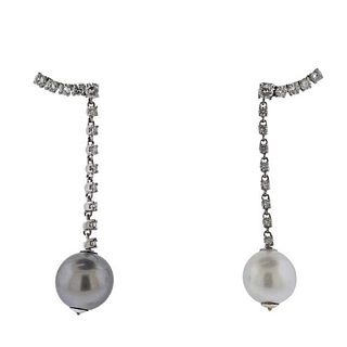14k Gold South Sea Pearl Diamond Drop Earrings