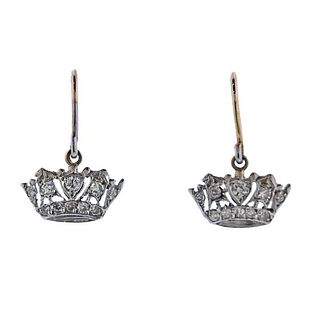 14k Gold Diamond Crown Earrings