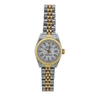 Rolex Datejust 18k Gold Steel White Roman Dial Lady&#39;s Watch 69173