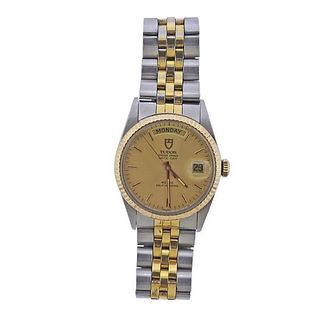 Tudor Day Date Two Tone 18k Gold Steel Watch 94613