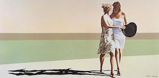 Drew Darcy. Ladies on Beach, limited edition print. Framed. 50cm x 100cm.