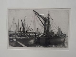 Donald Plenderleith (1921-2005), Burnham on Crouch, etching, pencil signed lower right, 17.5 x 27.5