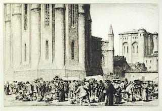 Stanley Anderson, The Goose Fair, Albi, drypoint etching, 1927, edition of 75, 23 x 34 cm (plate), s