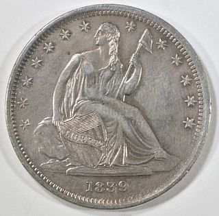 1839 NO DRAPERY SEATED LIBERTY HALF DOLLAR AU/BU
