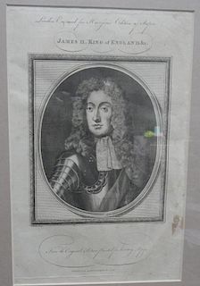 Set of four 18th century engraved royal portraits to include 'Charles II. King of England', by Isaac