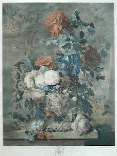 Richard Earlom (1743-1822) after Jan van Huysum (1682-1749),  A Flower Piece, a hand-coloured mezzot
