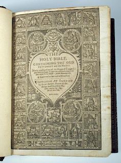 Bible, Geneva version, London: Robert Barker 1632, black letter, engraved title page trimmed and rem
