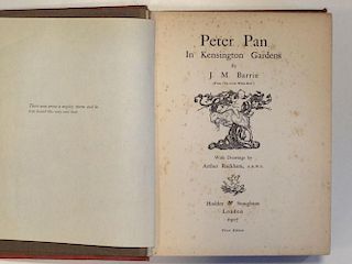 BARRIE (J M), Peter Pan in Kensington Gardens, 1907, 4to, 50 tipped-in plates by RACKHAM (frontispie