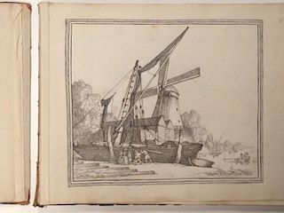 An album of prints circa 35 etchings in the manner of Samuel Howitt, pasted into an album, trimmed,