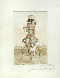 HIGGS (James; British, 1829-1902) Self-portrait of the artist driving a pony trap, watercolour, sign