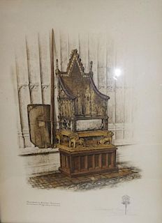 Reginald Green after Arthur Rutledge Crouch , The Coronation Chair, dated in pencil 1944, 48 x 36 cm