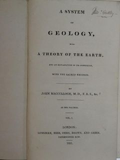 MACCULLOCH (John) A System of Geology with a Theory of the Earth, two vols in one, 1831, 8vo, half c
