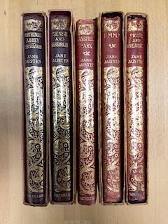 AUSTEN (Jane) Works, five volumes, limp leather bindings, Macmillan editions, c. 1930s, some chippin