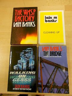 BANKS (Iain M) The Wasp Factory, 1984; Walking on Glass, 1985; The Bridge, 1986; Cleaning Up, 1987,