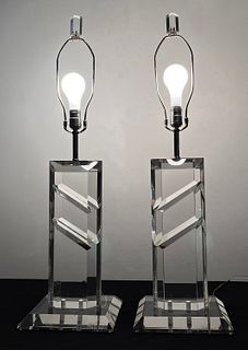 Pair Mid Century Lucite Table Lamps Signed VJJ