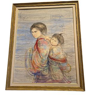 Large EDNA HIBEL Lithograph and Oil Painting Mother & Child 