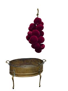 Old Brass Footed Planter with Velvet Grapes