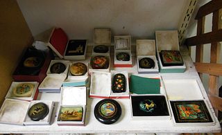 (13) Russian Lacquer Boxes and 3 Diaries.
