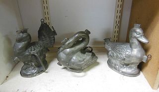 (3) Vintage Pewter Molds; Turkey, Duck & Swan.