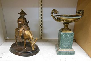 Oriental Bronze Figure & Marble and Metal Tazza.